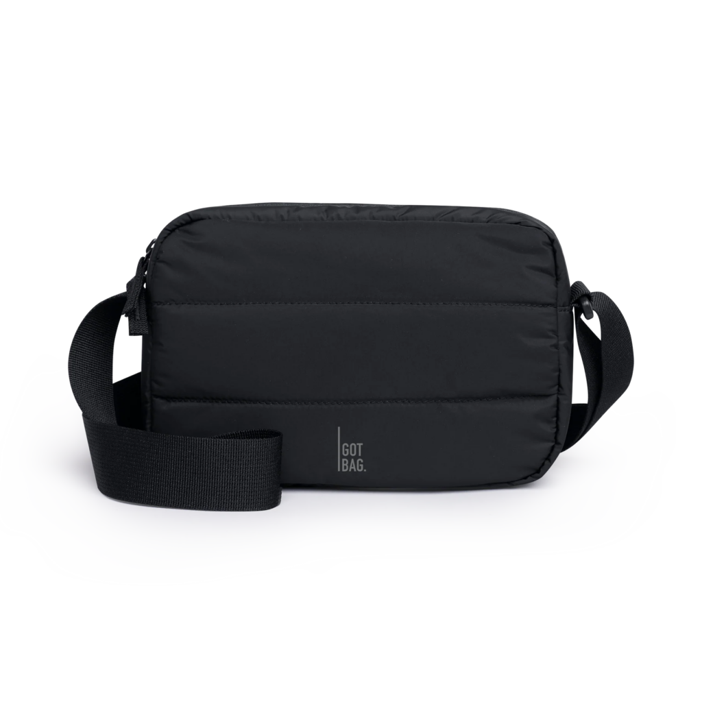 PUFFER CROSSBODY BAG Tasche in black (Schwarz) als Studioaufnahme in Frontansicht.